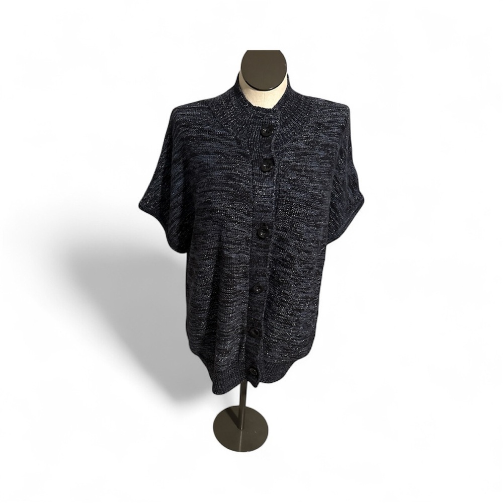 Basic Edition Women's Navy Blue Black Button-Up plus Sweater Size 1X